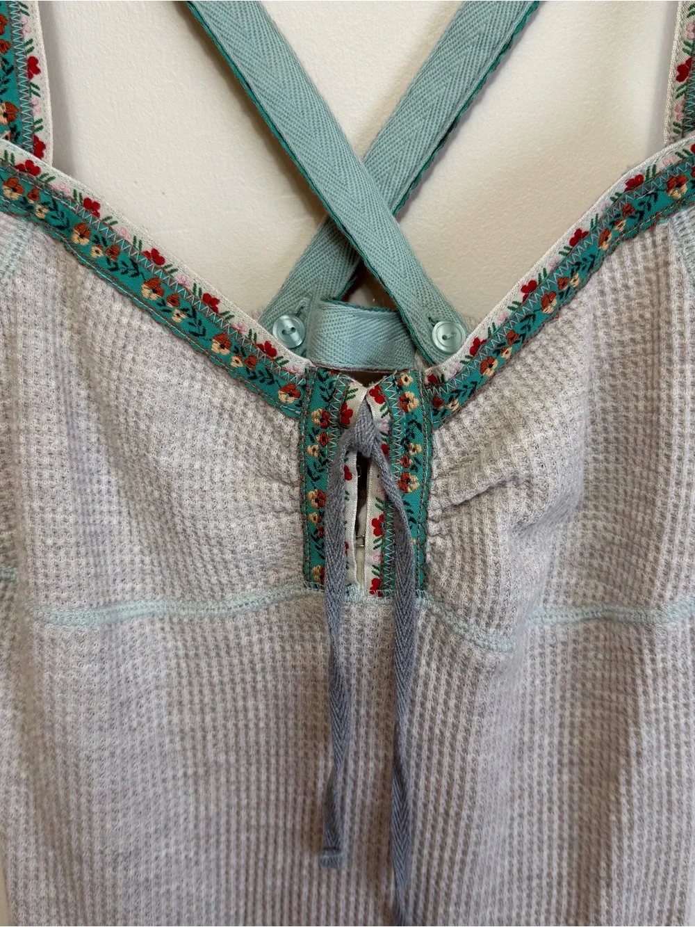Free People Grey Waffle Knit Cotton Tank Small Boho